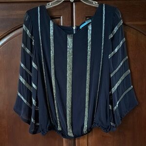 Alice + Olivia Navy and Silver Blouse